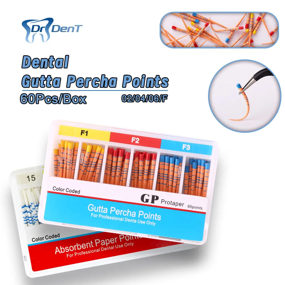 60 шт./кор. стоматологические точки Gutta смешанные 04 06 F конус 15-40 # F1F2F3 Впитывающая