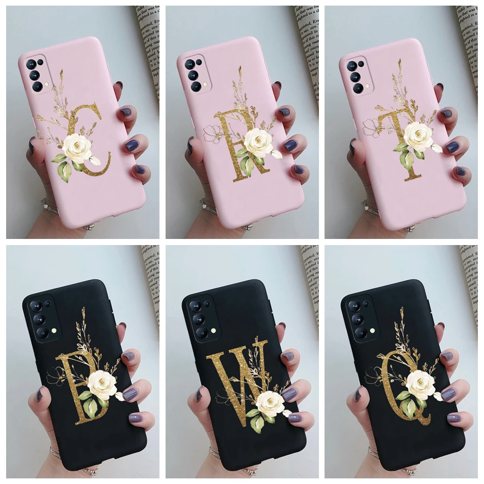 

For OPPO Find X3 Lite Case Flower Alphabet Letters Capa Bumper Phone Back Shockproof TPU Soft Cover For OPPO Find X3 Lite Fundas