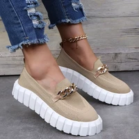 womens chain loafers spring and autumn new flat shoes round toe mesh sneakers breathable comfortable walking casual shoes new