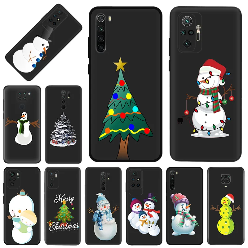 Фото Чехол для телефона Redmi A2 A1 K60 K50 K40 9T 9C 9A Note 9 9S 8T 8 7 Xiaomi CC9Pro Снеговик Рождественская елка мягкий черный противоударный чехол №1