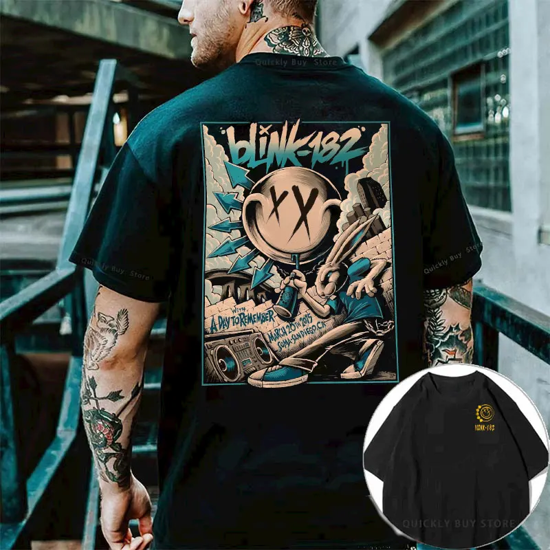 

Blink-182 Men T-shirts 100% Cotton High Quality T Shirts Harajuku Tshirts Grunge Heavy Mental Music Short Sleeve Sense of Design