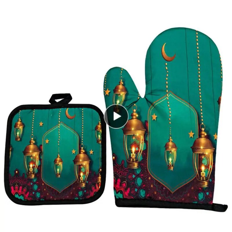 

Steamer Microwave Oven Gloves Printed Heat Insulation Anti-scalding Oven Gloves Mitts Dual-use Iron-proof Thickened Creative