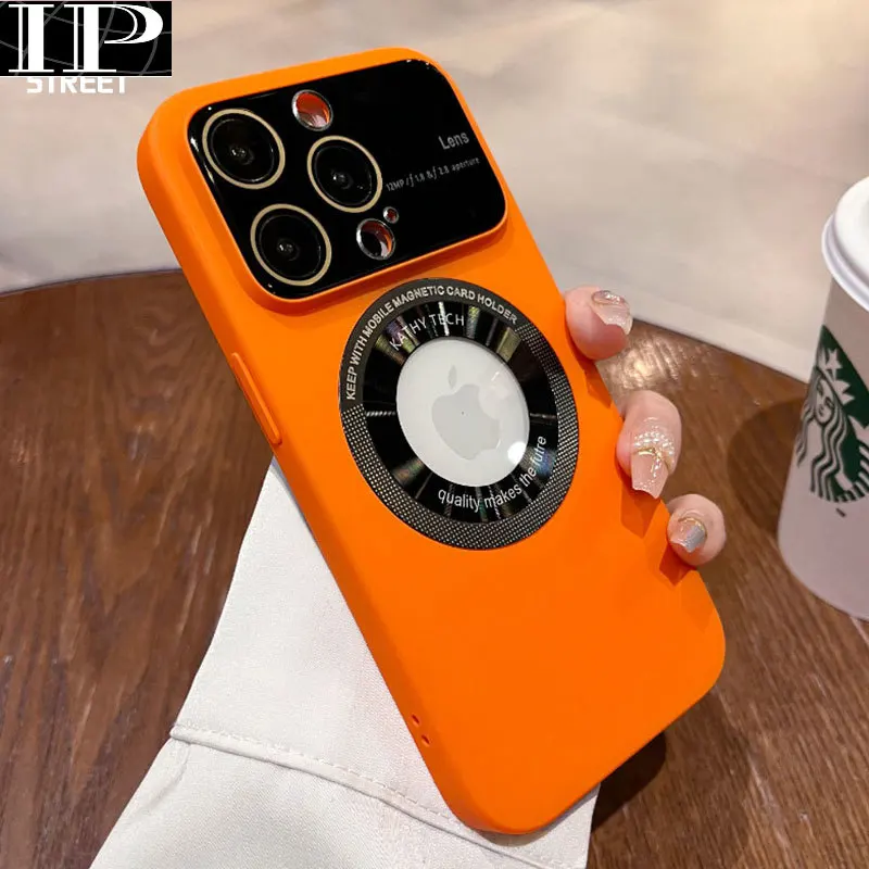 

Magnetic Large Glass Lens Phone Case For iPhone 14 13 12 11 15 Pro Max 14Plus Magsafe Wireless charging Lens Pc hard Phone Cover