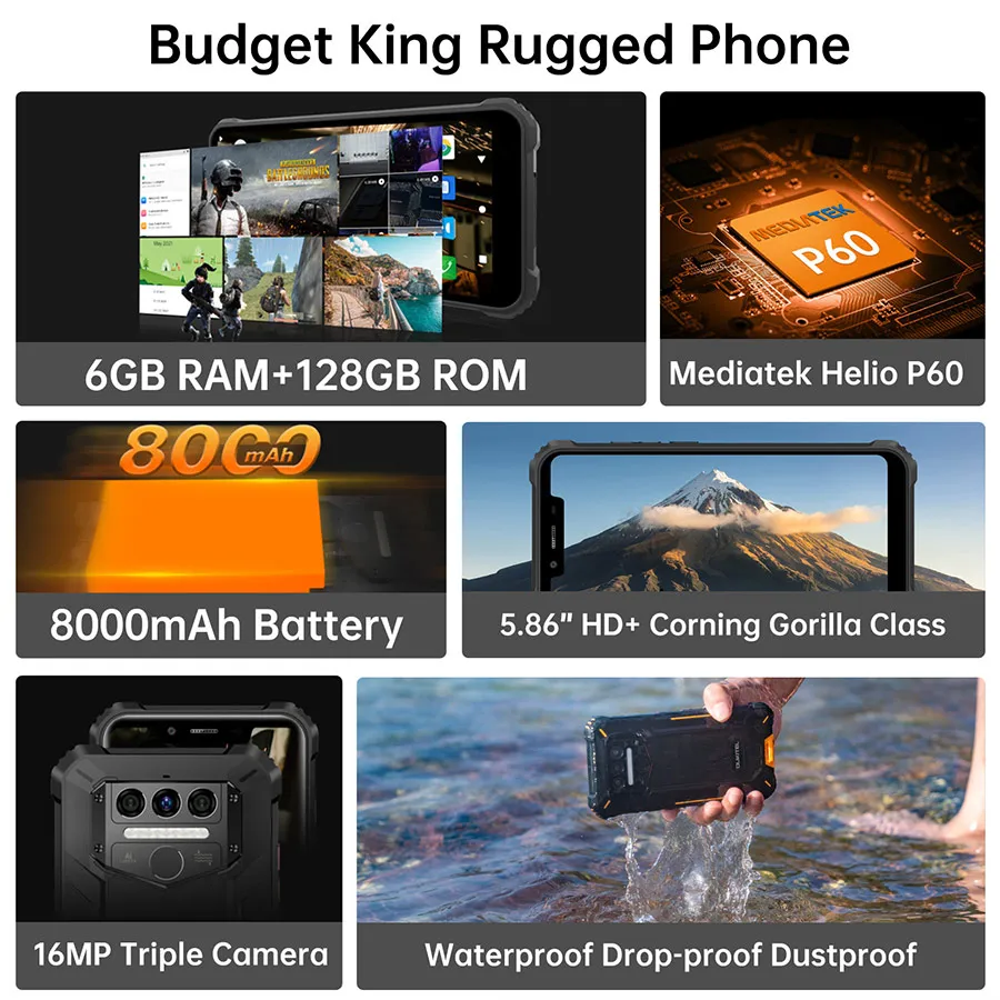 Смартфон Oukitel WP9 защищенный 4G LTE NFC 6 + 128 ГБ 5 86 дюйма HD 8000 мА · ч Android 10 телефон с