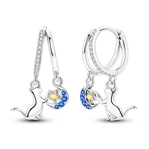 Женские серьги из стерлингового серебра 925 пробы с радужной звездой и луной, блестящие цветные серьги со звездами из циркона, модные украшения