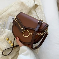 mini pu leather saddle crossbody sling bags with short chain handle shopper handbags designer shoulder side bags for women 2022