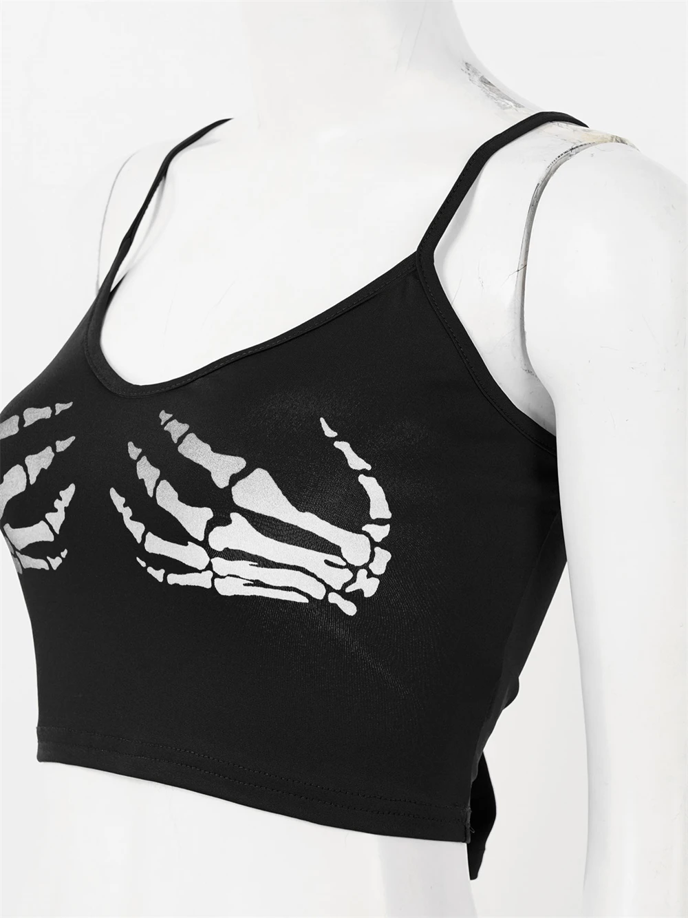 

Летний сексуальный клубный модный топ, топ с принтом скелета, черепа, тонкий кроп-топ, Женский Готический однотонный жилет с рисунком черепа...