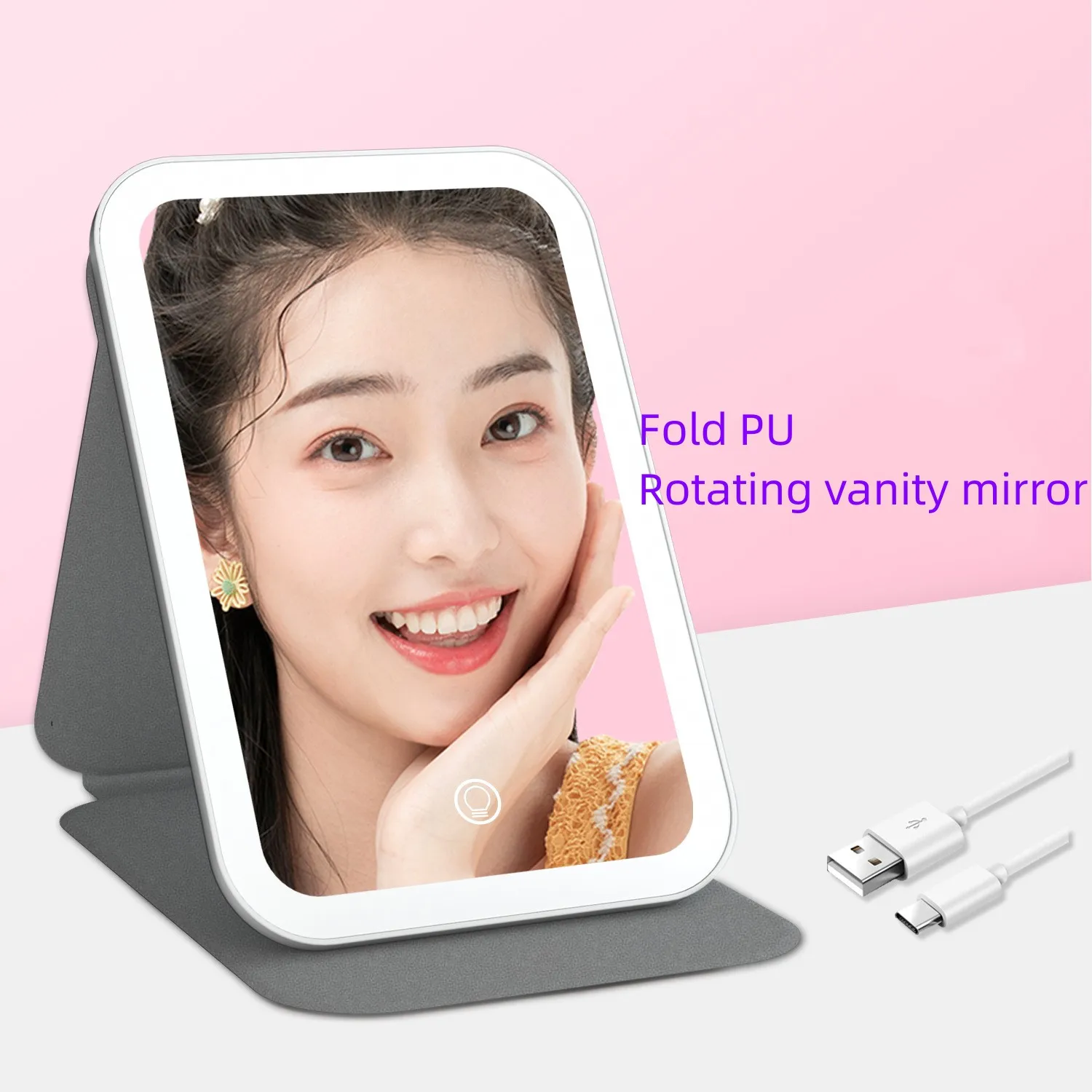 

Portable LED Light Makeup Mirror Vanity Lights Compact Make Up Pocket Mirrors Vanity Cosmetic Hand Folding Led Mirror Lamp Gift