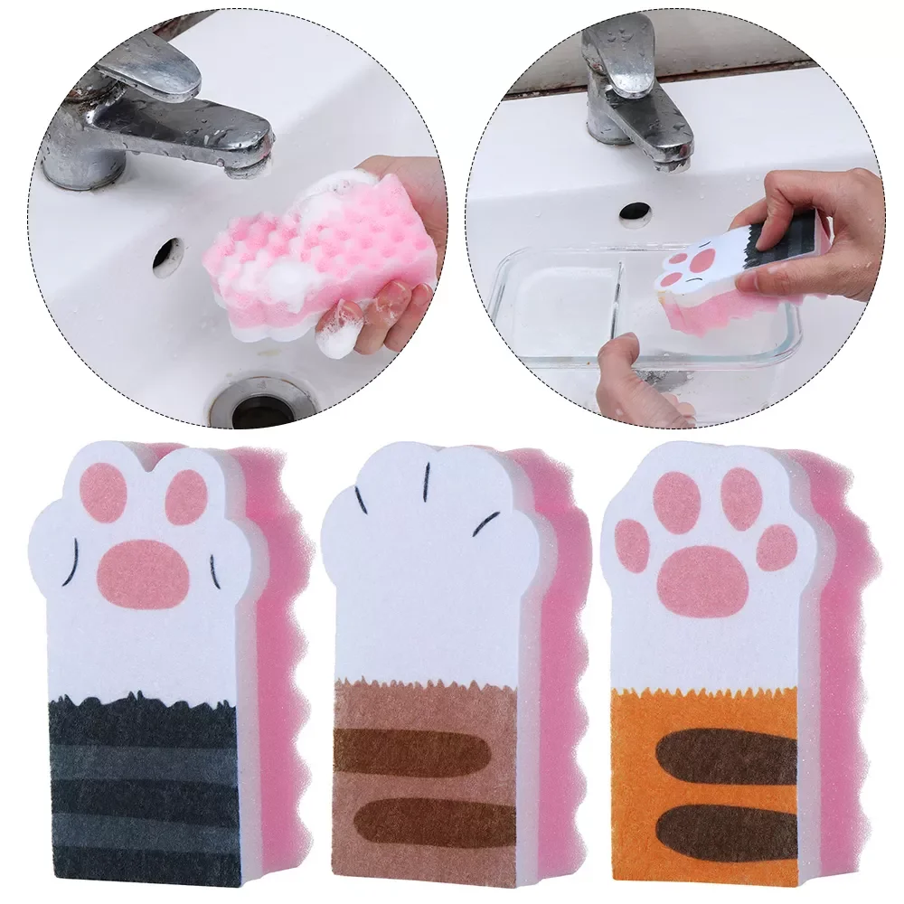

Washing Dishes Sponge Brush Cleaning Pans Cute Cat Paw Magic Wipe Cleaning Dish Towel Cloth Kitchen Household Supplies