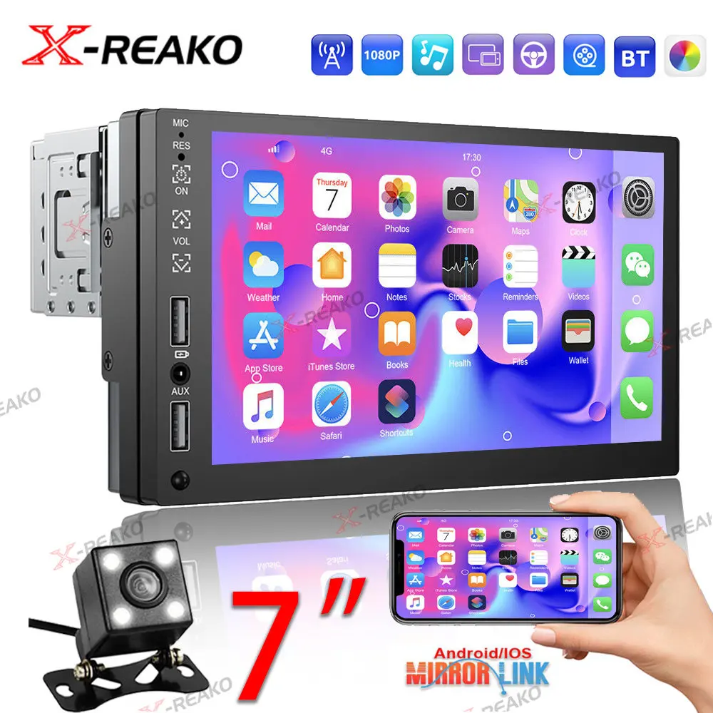 X-REAKO 1Din Car Radio Stereo 7'' Touch Screen Universal Car Multimedia Player with BT FM Radio Receiver Support USB Mirror Link