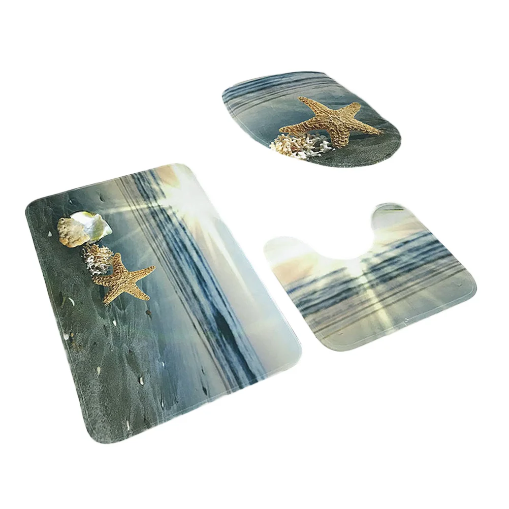 

Bathroom Mat Set Rugs Toilet Lid Cover Three Piece Rug Nonslip Bathtub