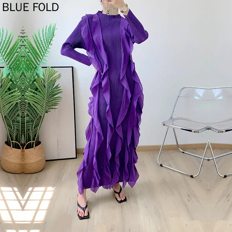 MIYAKE-Плиссированное длинное платье для женщин утягивающие прессованные