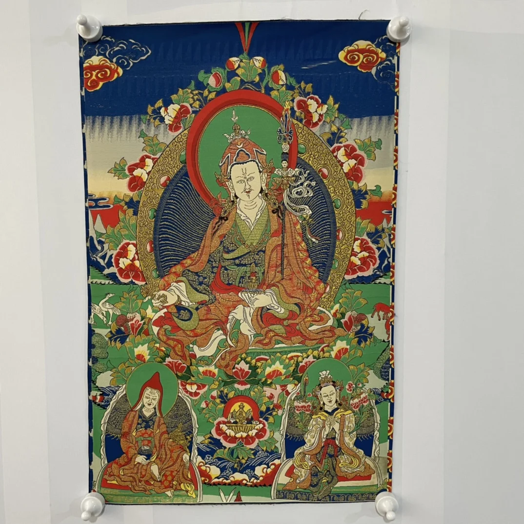 

24" Thangka embroidery Tibetan Buddhism silk brocade high definition Padmasambhava thangka hanging screen worship buddha