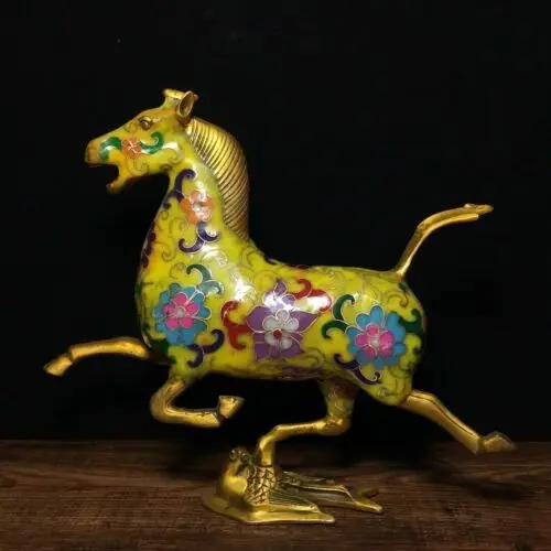 

9 & #034; Китайская старинная эмалированная статуя лошади для бега