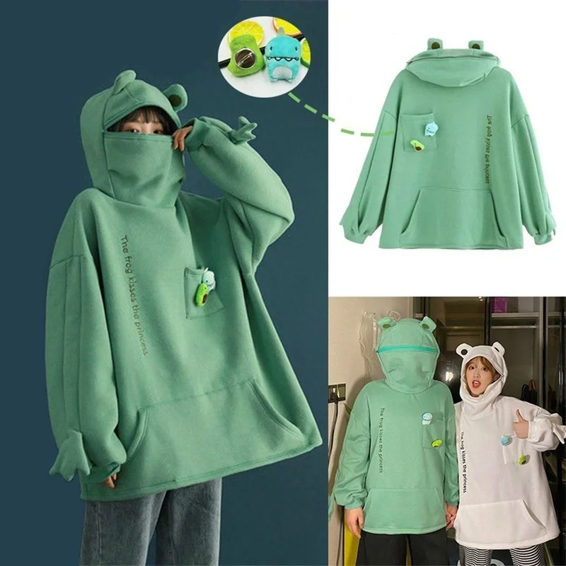 New Fashion Women Hoodie Frog Pullover Winter Sense Hooded Casual Sweatshirt Autumn Embroidery Loose Top Doll Decoration Hoodies
