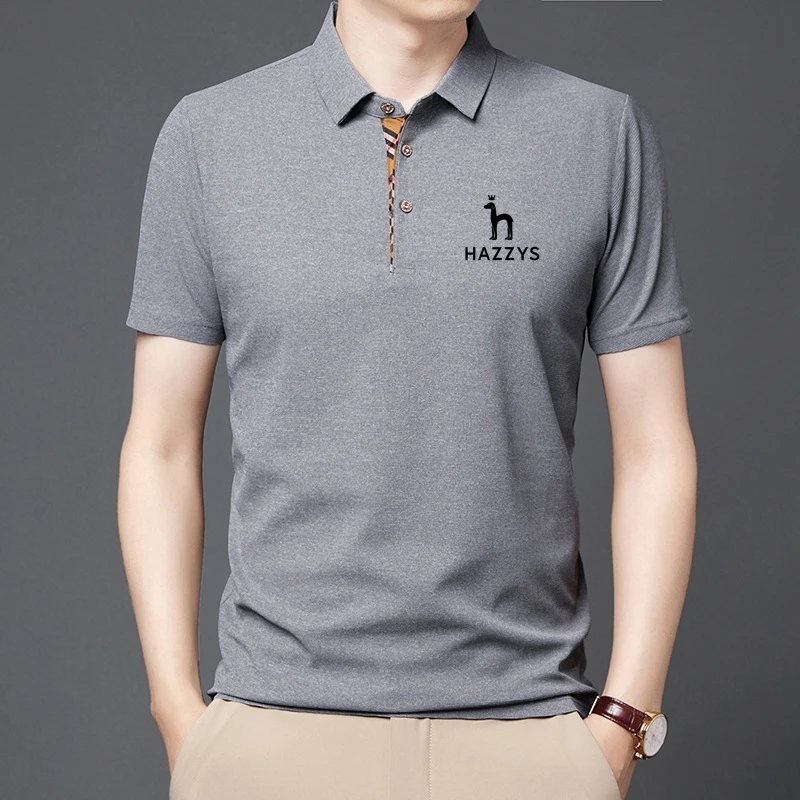 

2023 summer casual polo shirt men short sleeve turn down collar slim fit sold color polo shirt for men plus size Hazzys
