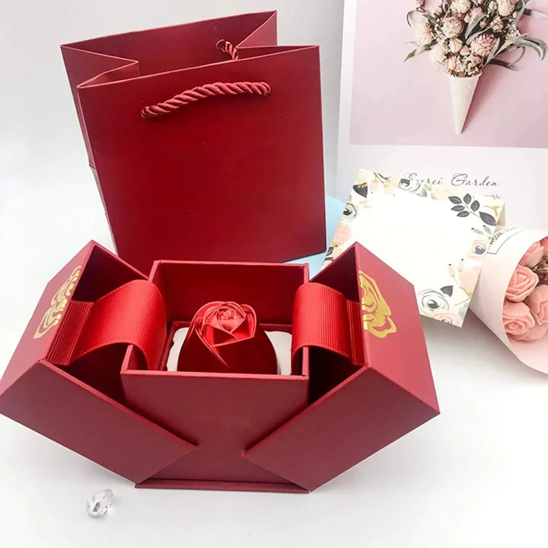 Lifting Metal Rose Box Proposal Jewelry Boxes and Packaging Necklace Organizer Ring Display Gift Box