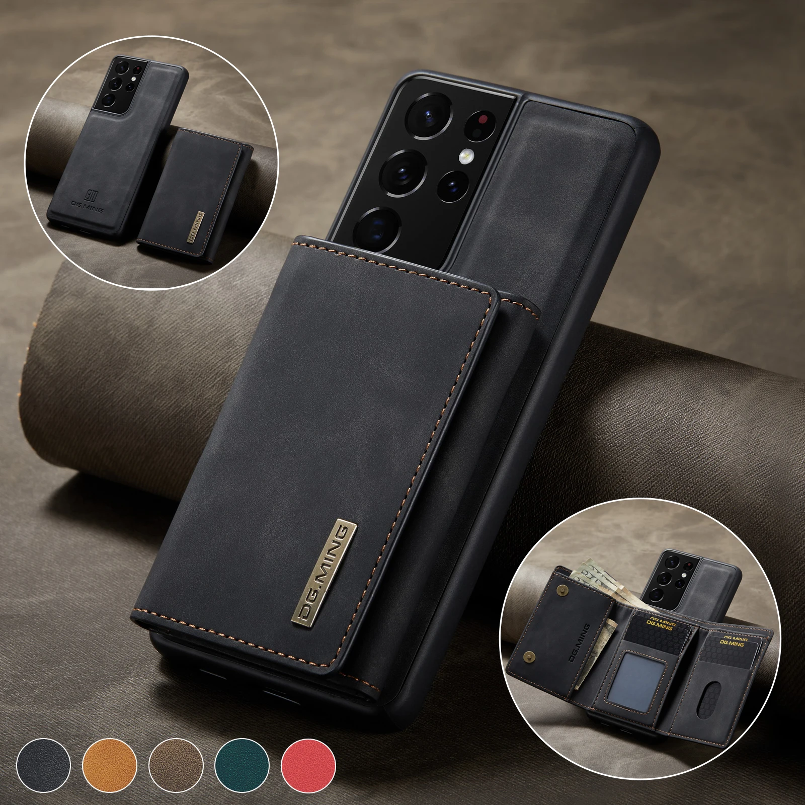 

2 in 1 Leather Wallet For Samsung Galaxy S21 FE S22 + S23 Plus Ultra A13 A33 A53 A73 A52 A52s A32 A22 5G Case with Card Holder