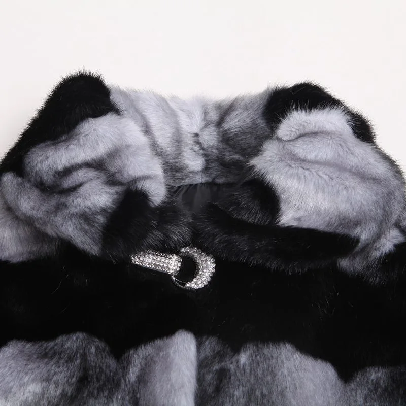 2022 New Winter Clothes Short Real Fur Coat Parkas Women Jacket Luxury Striped Mink Fur Loose Fashion Female Ticken Warm Top