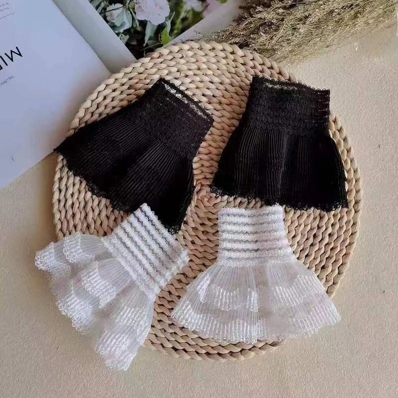 

Harajuku Women Girls Gloves Fake Sleeve Fake Cuffs Multi Layer Ruffles Lace Lolita Princess Sweater Cosplay Accessories