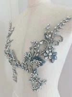 pale blue bead flower applique handmade rhinestone patch for dance costumecouture decorwedding dressgown supplies