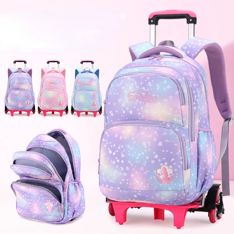 Trolley Children school bags with wheel  for Girls Detachable Backpack Kids travel luggage book bag Schoolbag Mochilas Escolares