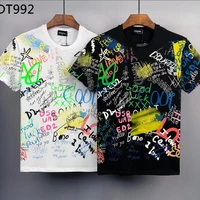 2022 dsquared2 cotton letter print round neck short sleeve shirt tie dye casual mens clothing tops dt992
