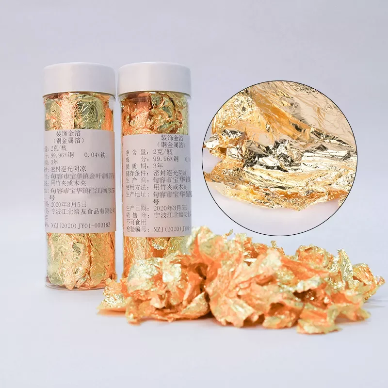 

2g Gold Leaf Schabin Flakes Gold Decorative Dishes Chef Art Cake Decorating Tools Chocolates Candy Decorator Mold Food Decoratin