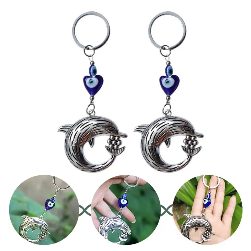 

2pcs Decorative Evil Eye Dolphin Keychains Unique Blue Eye Keychain for Decor