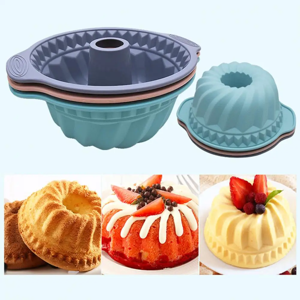 

10 Inch Spiral Texture Non-sticky Cake Mold with Handle Silicone Round Mousse Pastry Mould Baking Accessories