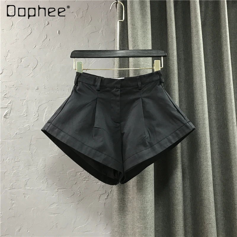 

Korean Style High Waisted Black Suit Shorts Woman Spring and Summer 2022 New Women's Leisure A- Line Zipper Wide Leg Hot Pants