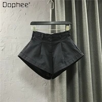 korean style high waisted black suit shorts woman spring and summer 2022 new womens leisure a line zipper wide leg hot pants