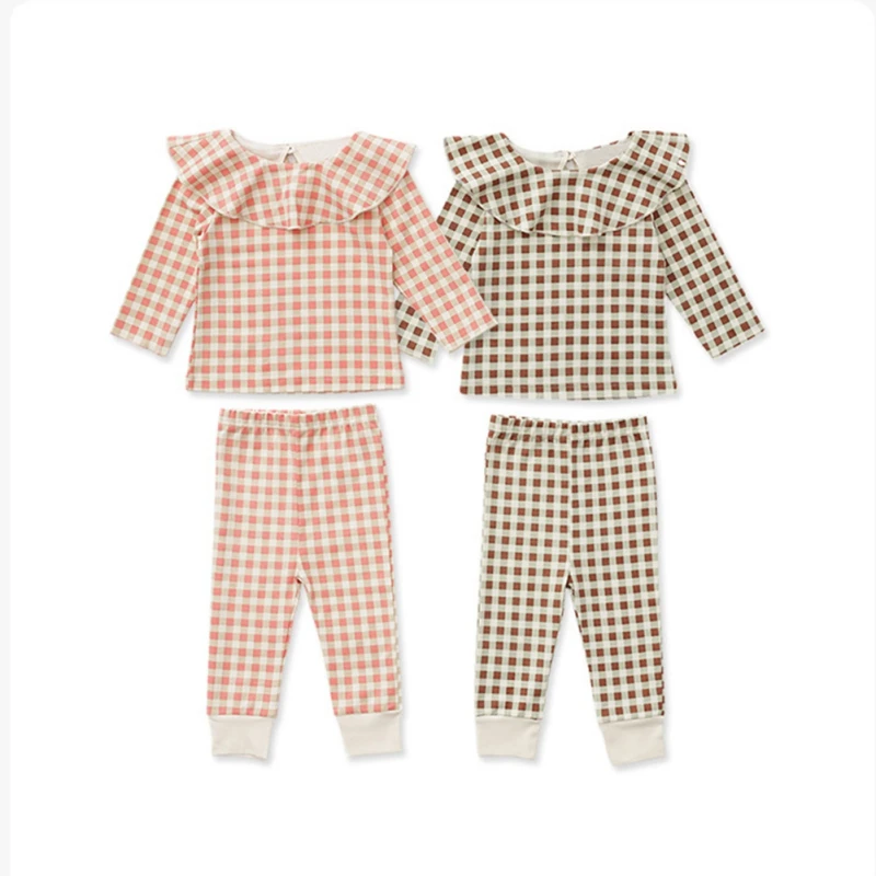 

Jlong Autumn 2 Pcs Baby's Sets 6-36 Months Baby Girls Cartoon & Plaid Sets Toddler Girl Ruffle Neck Long Sleeve Outfits