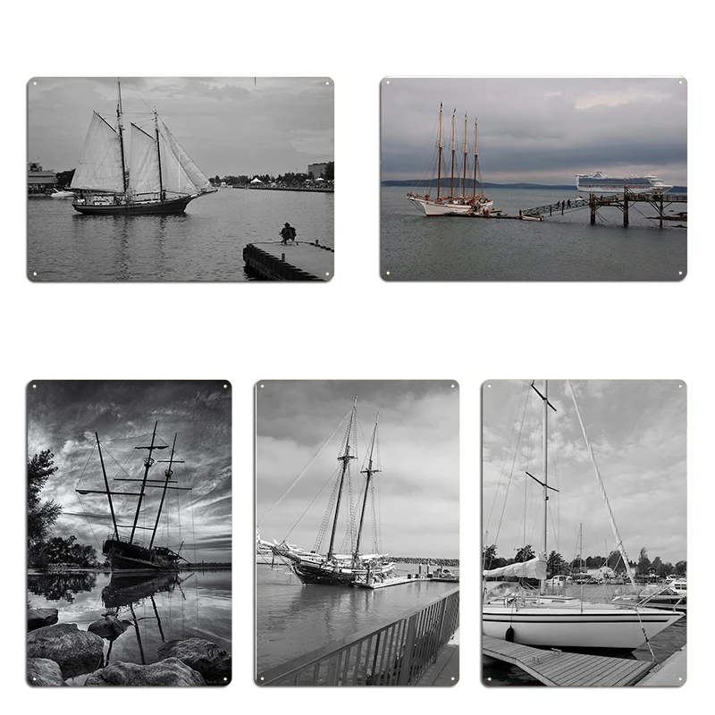 La Grande Hermine In Jordans Harbour Ontario Bw металлическая табличка гаражный клуб жестяная вывеска