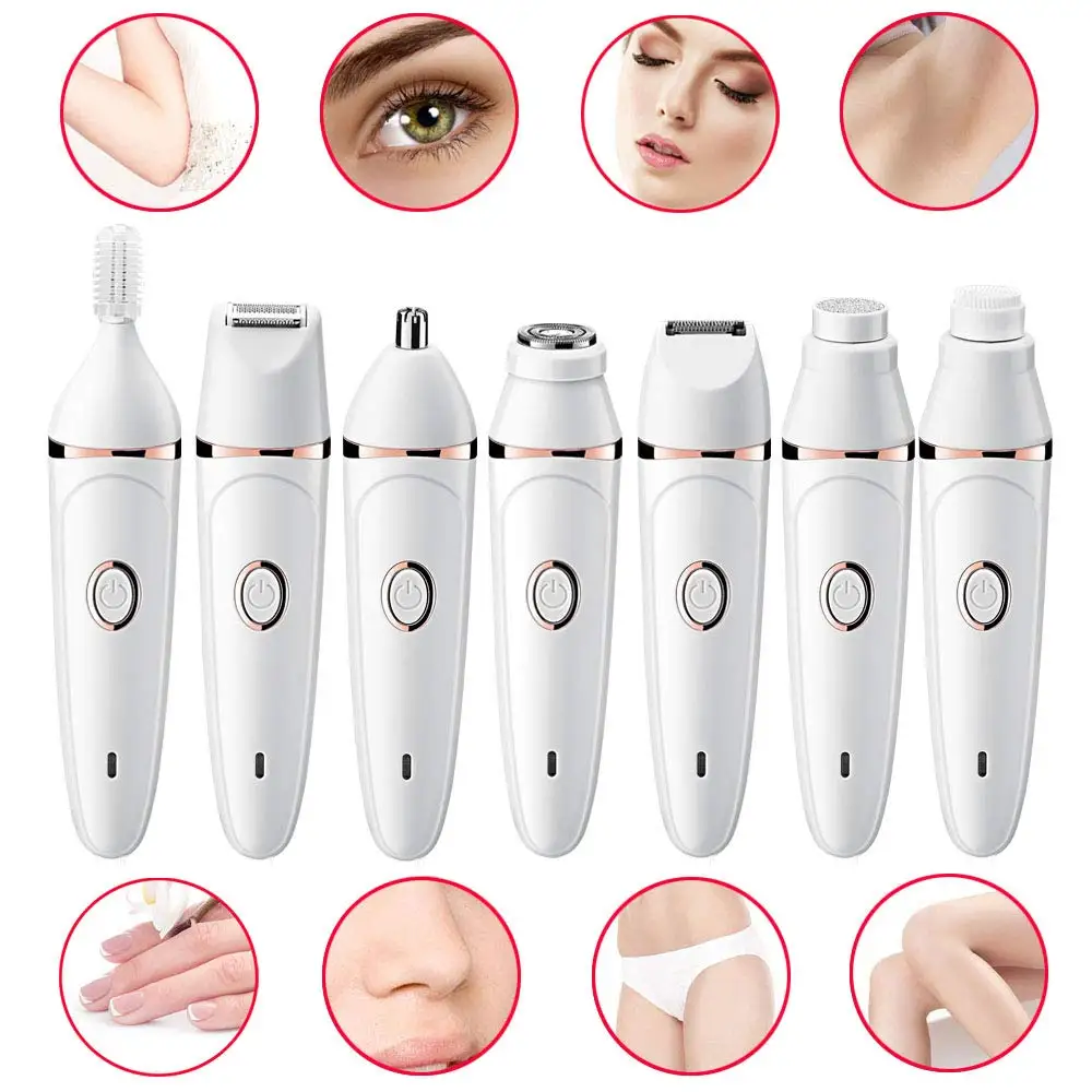 

Hair Removal USB Rechargeable Facial Epilator for Women 7 In 1 Electric Hair Remover Nose Eyebrow Trimmer Body Razor Shaver