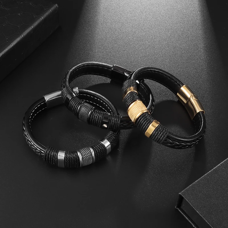

Men's Vintage Hand Woven Leather Rope Bracelet Magnetic Metal Buckle Daily Fashion Jewelry Gift