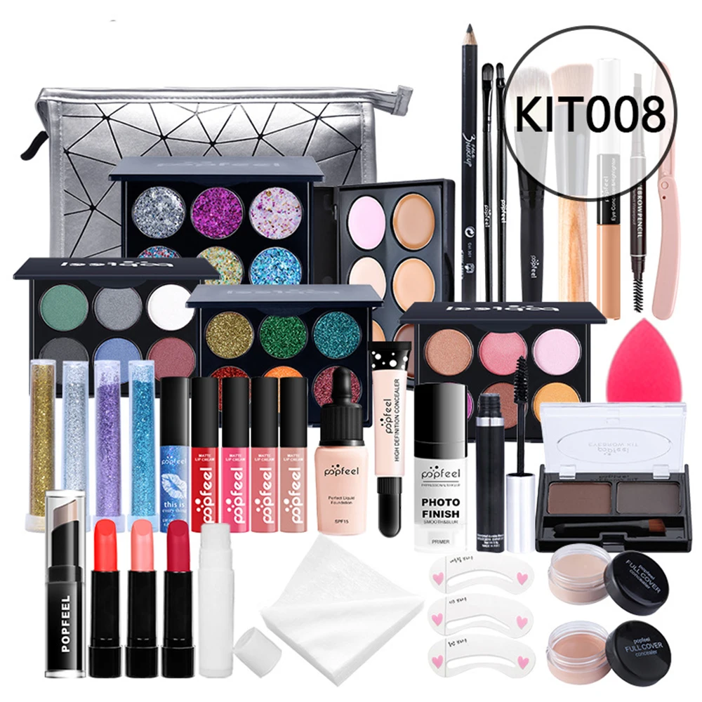 

POPFEEL ALL IN ONE Full Professional Cosmetics Makeup kit(eyeshadow, lip gloss,lipstick,makeup brushes,eyebrow,concealer)withbag