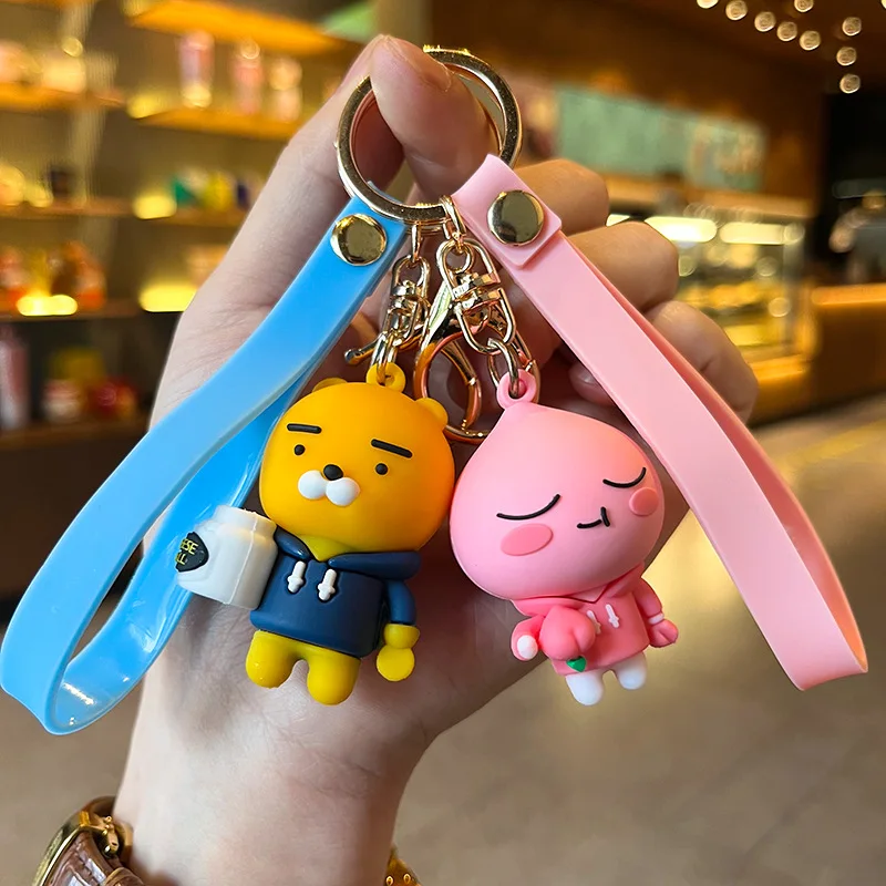New Kakao Friends Keychain Korea Anime Cartoon Figure Ryan Apeach Car Keyring Doll PVC Backpack Pendant Accessories Kids Gift