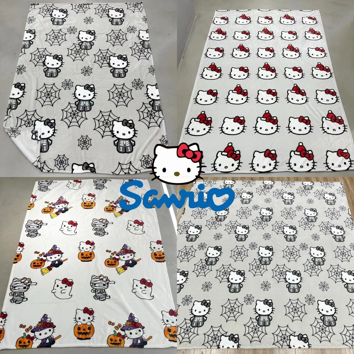 

New Sanrio Halloween Ghost Hello Kitty Plush Cartoon Large Flannel Blanket Cute Cotton Sofa Nap Blanket Bed Sheet Christmas Gift