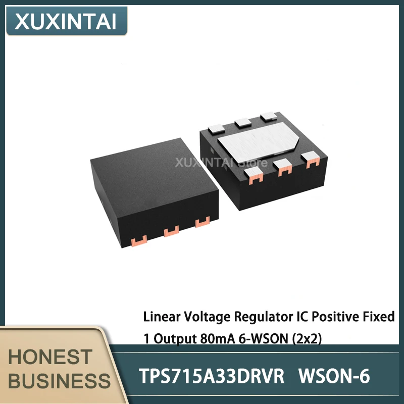 

10Pcs/Lot TPS715A33DRVR TPS715A33 Linear Voltage Regulator IC Positive Fixed 1 Output 80mA 6-WSON (2x2)