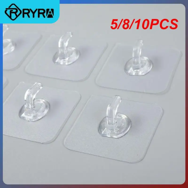 

5/8/10PCS Strong Viscose Hooks Transparent Clothes Sticky Hooks Free Punch Horn Hook Plastic Kitchen Bathroom Accessories