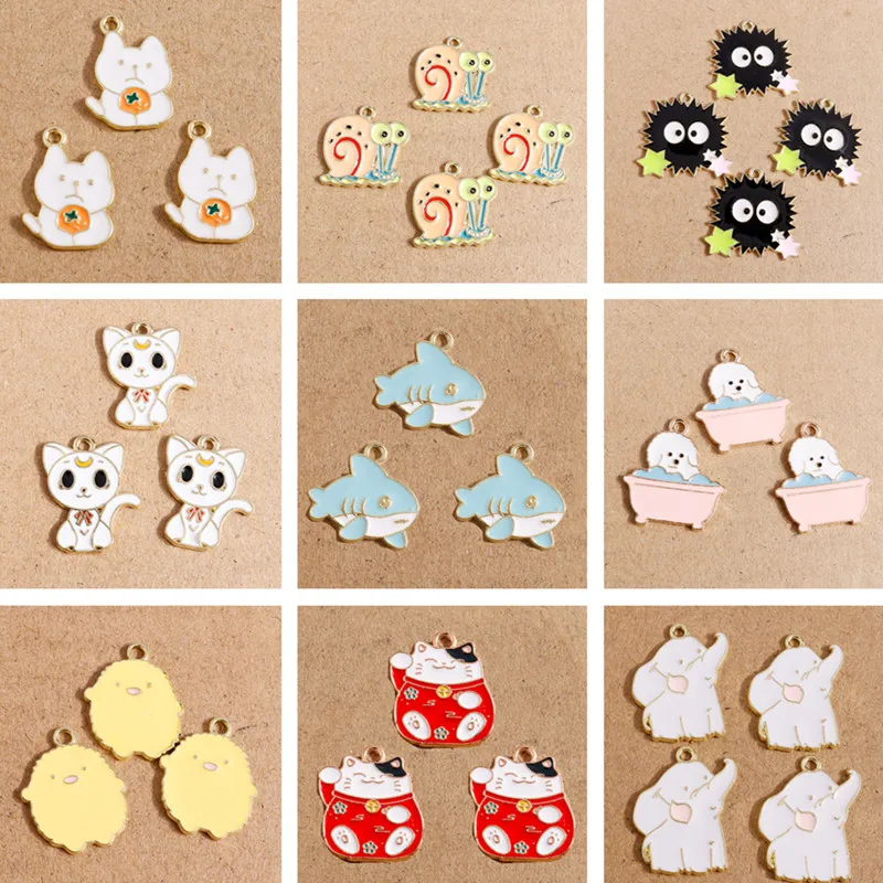 

10pcs/lot Cartoon Animal Enamel Charms for Jewelry Making Bear Dog Cat Charms Pendants for DIY Necklaces Earrings Craft Supplies