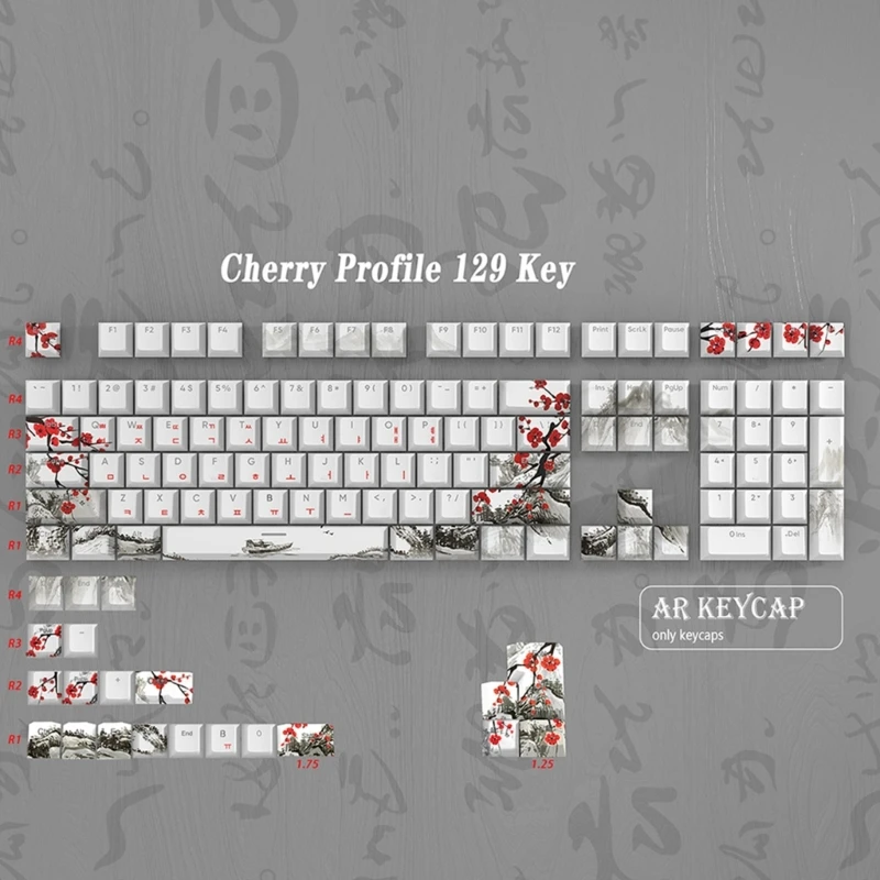 

129pcs KeycapsPlum Blossom Theme CherryProfile Keycap Russian Korean Japanese For 61/87/108 Mechanical Keyboards Keycaps F19E