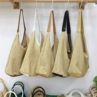 knitting women beach bag casual grass woven underarm bag female large capacity bag with small pu bag for 2022 summer