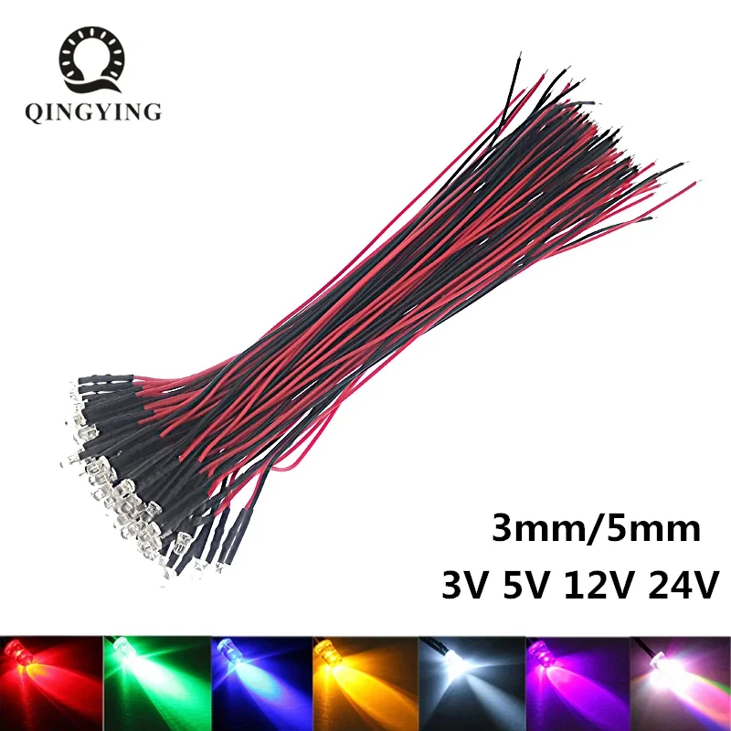 

Светодиодные диоды QINGYING 50 шт., RGB, прозрачные, 3/5 мм, 20 см