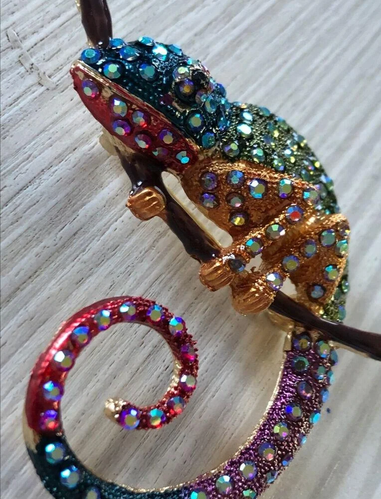 Vintage Rhinestone Lizard Chameleon Brooch Animal Pins Jacket Scarf Clip Fashion Clothing Accessories Men and Women