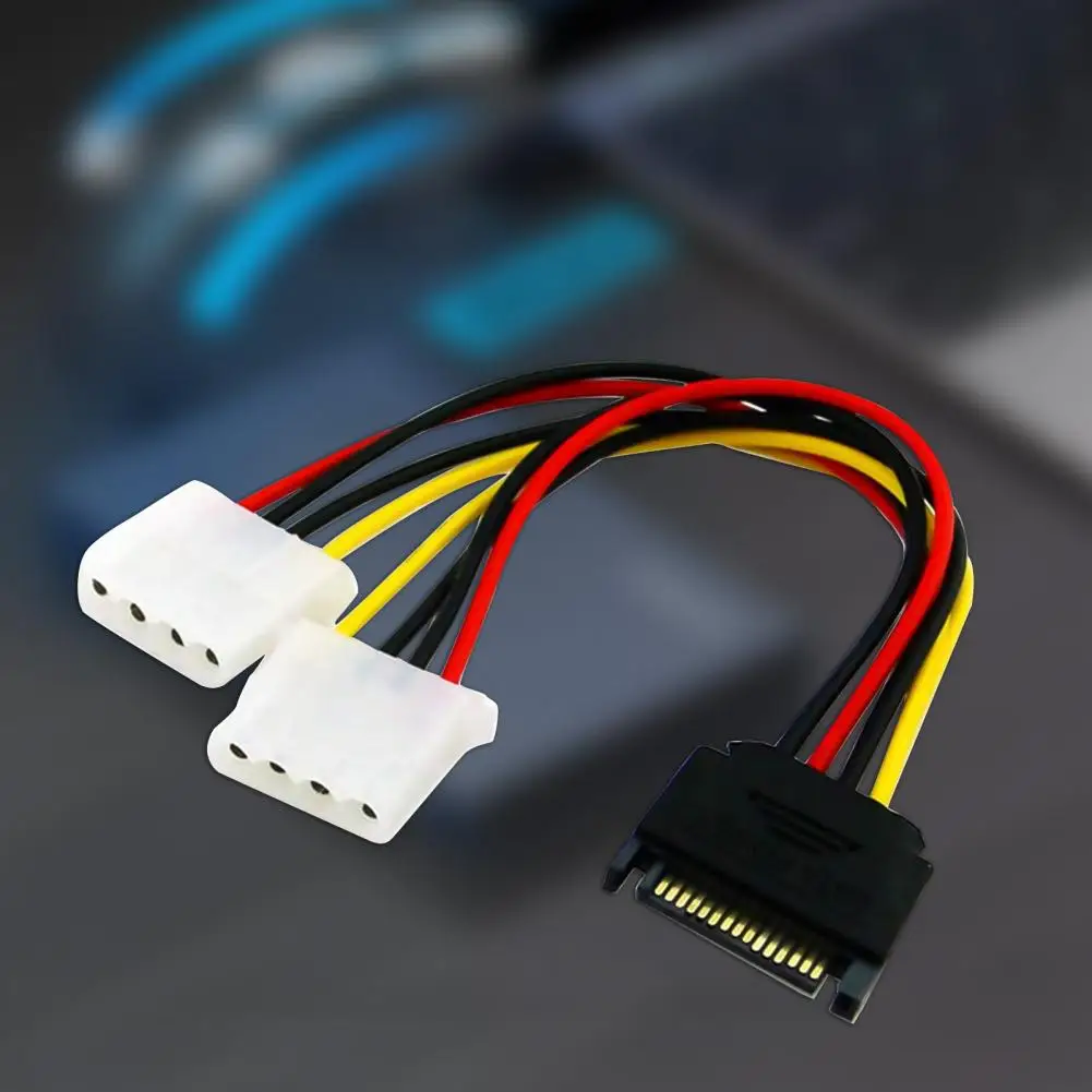 

20cm Power Extension Cable SATA 15pin Male to Molex IDE Dual Big 4pin Female Cable Adapter for HDD Hard Drive