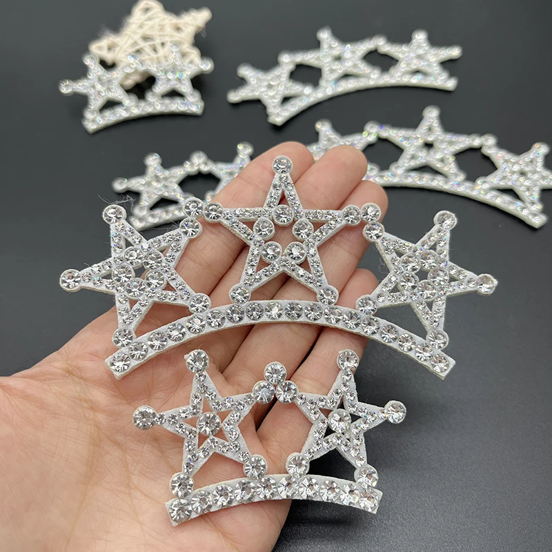

10 шт., стразы нашивки в виде короны со звездами для поделок, украшения одежды, аппликация, головной убор, повязка на голову с бантом, аксессуары для ювелирных изделий
