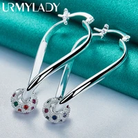 urmylady 925 sterling silver water drop ball multicolor zircon earrings ear loops for women charm wedding fashion party jewelry
