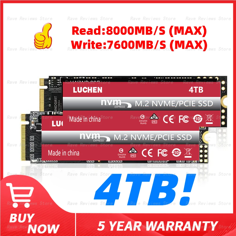 

Red 2024 Nvme 4tb Ssd M2 8tb 2tb Pcie 4.0 3d Nand M.2 Solid State Drive 2280 Internal Hard Disk for Playstation5 Ps5 Desktop